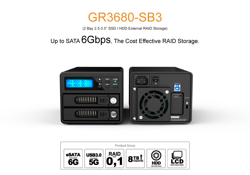 RAIDON GR3680-SB3 (3.5"-2.5" 2 Bay RAID 6G)